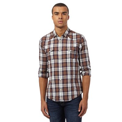 Red Herring Brown regular fit long sleeved checked shirt